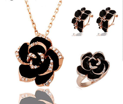 Popular jewelry camellia earrings necklace ring three-piece - CHRISTDEST GLOBAL SERVICE
