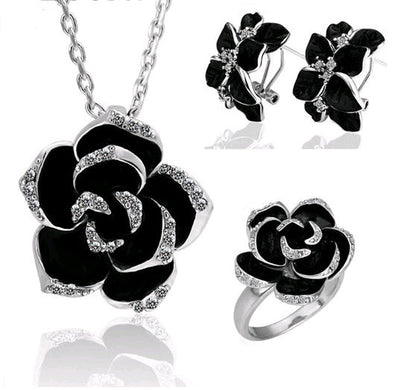 Popular jewelry camellia earrings necklace ring three-piece - CHRISTDEST GLOBAL SERVICE