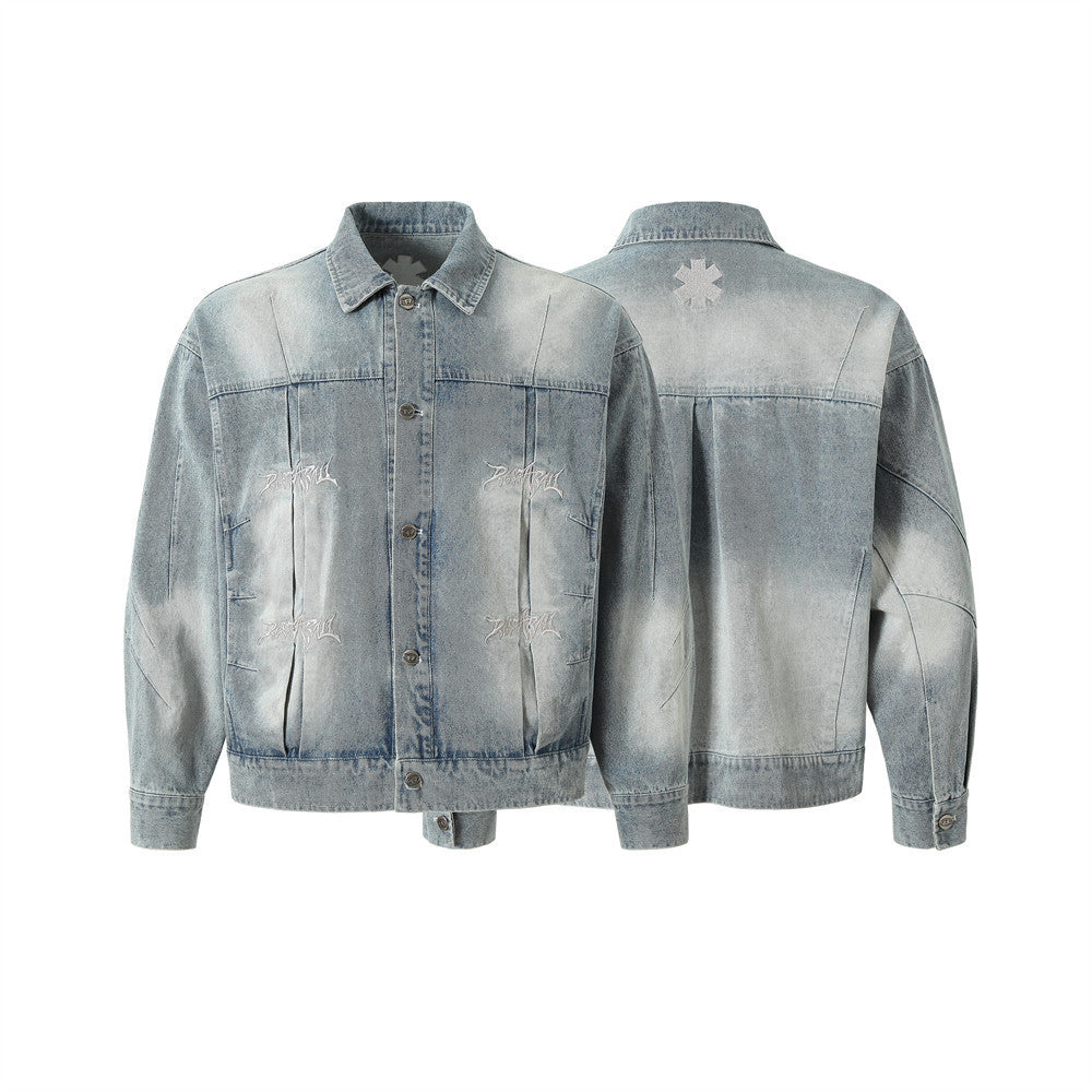 Punk Heavy Industry Wash Denim Coat Men's High Street - CHRISTDEST GLOBAL SERVICE