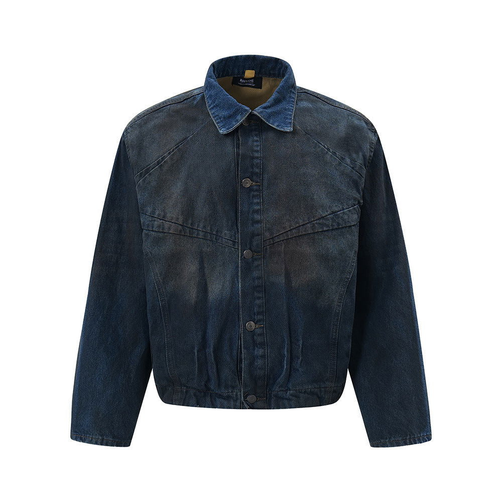 Punk Inkjet Gradient Distressed Dirty Denim Jacket - CHRISTDEST GLOBAL SERVICE