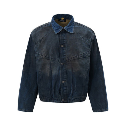Punk Inkjet Gradient Distressed Dirty Denim Jacket - CHRISTDEST GLOBAL SERVICE