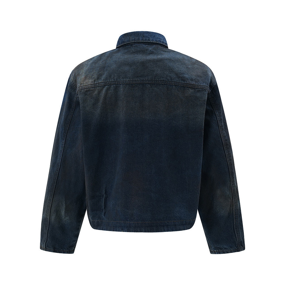Punk Inkjet Gradient Distressed Dirty Denim Jacket - CHRISTDEST GLOBAL SERVICE