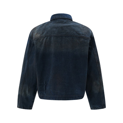 Punk Inkjet Gradient Distressed Dirty Denim Jacket - CHRISTDEST GLOBAL SERVICE