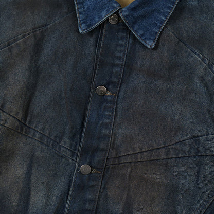 Punk Inkjet Gradient Distressed Dirty Denim Jacket - CHRISTDEST GLOBAL SERVICE