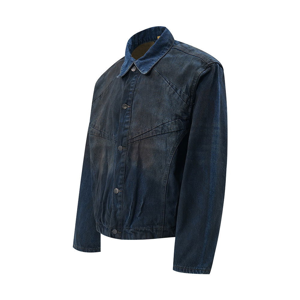 Punk Inkjet Gradient Distressed Dirty Denim Jacket - CHRISTDEST GLOBAL SERVICE