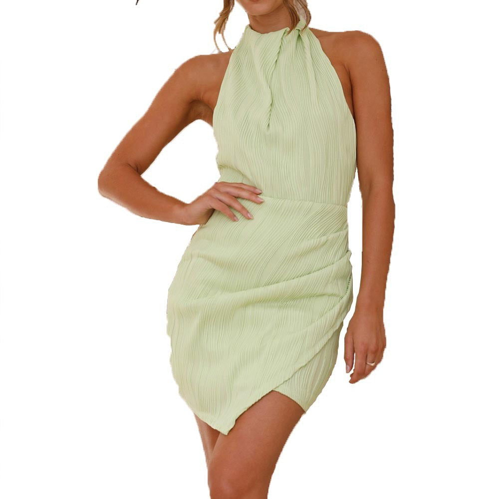 Pure Color Halter Sleeveless Backless Irregular Dress - CHRISTDEST GLOBAL SERVICE