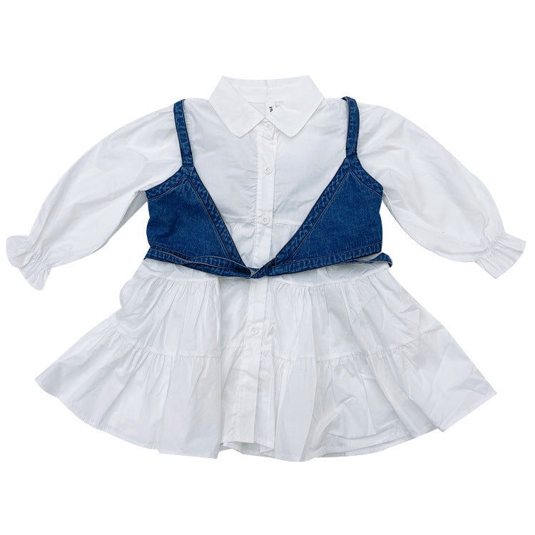 Retro Puff Sleeve Dress Denim Sling Two-Piece Set - CHRISTDEST GLOBAL SERVICE