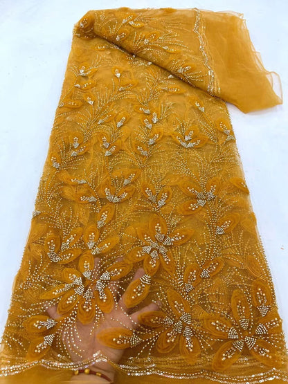 Ribbon Flower Beaded Tulle Lace Fabric Cocktail Party Occasion Evening Dress Embroidered Cloth Lace - CHRISTDEST GLOBAL SERVICE