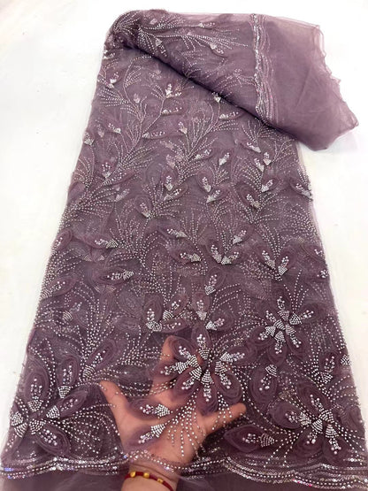 Ribbon Flower Beaded Tulle Lace Fabric Cocktail Party Occasion Evening Dress Embroidered Cloth Lace - CHRISTDEST GLOBAL SERVICE