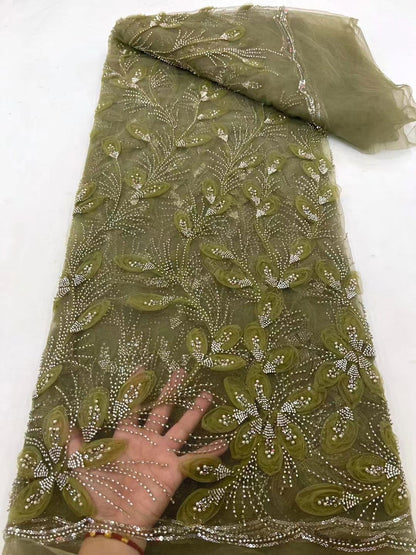 Ribbon Flower Beaded Tulle Lace Fabric Cocktail Party Occasion Evening Dress Embroidered Cloth Lace - CHRISTDEST GLOBAL SERVICE