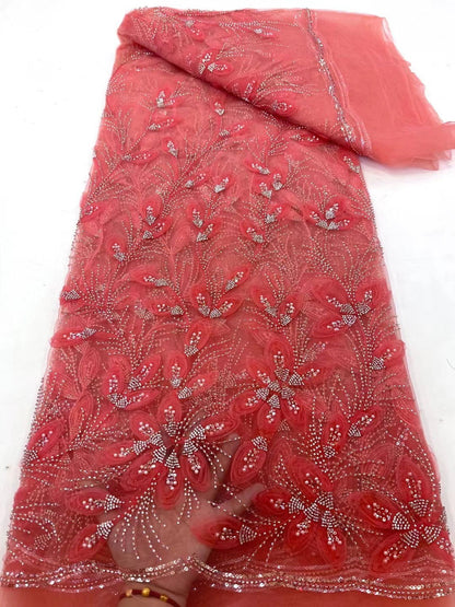 Ribbon Flower Beaded Tulle Lace Fabric Cocktail Party Occasion Evening Dress Embroidered Cloth Lace - CHRISTDEST GLOBAL SERVICE
