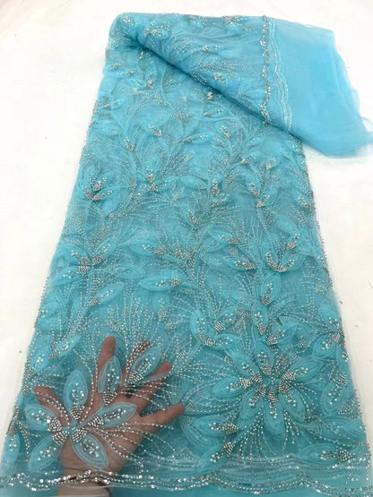 Ribbon Flower Beaded Tulle Lace Fabric Cocktail Party Occasion Evening Dress Embroidered Cloth Lace - CHRISTDEST GLOBAL SERVICE