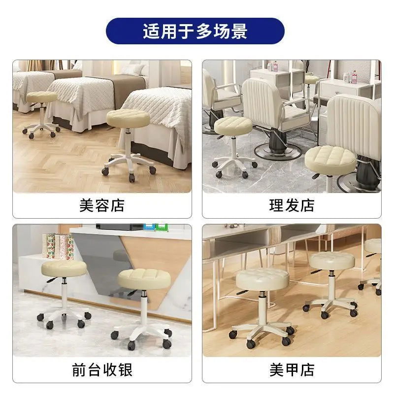 Round Stool Chair for Beauty Salon Barber Shop Adjustable Rotating Lifting With Wheels Beauty Eyelash Stool Chair Furniture - CHRISTDEST GLOBAL SERVICE