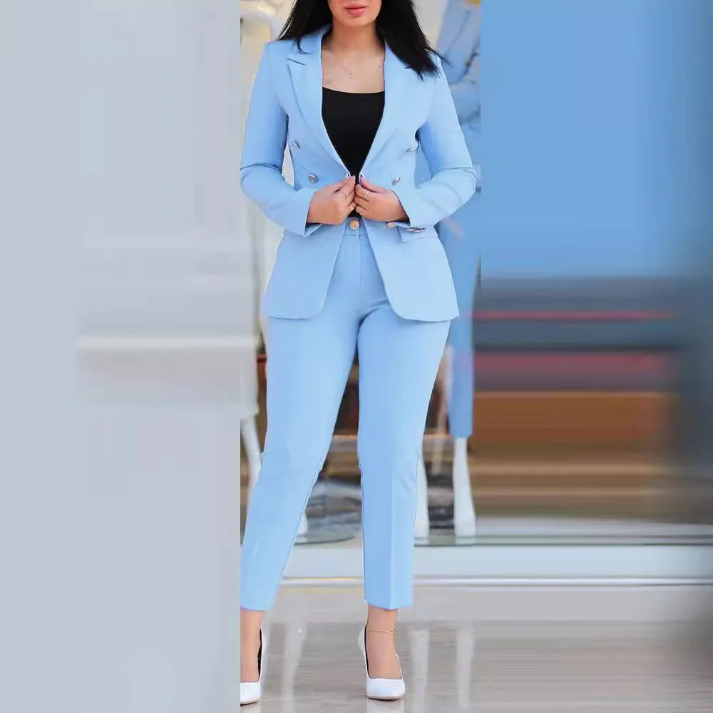 Sets for Women 2 Pieces Autumn Fashion Notched Neck Long Sleeve Blazer & Elegant High Waist Work Pants Set Office Lady