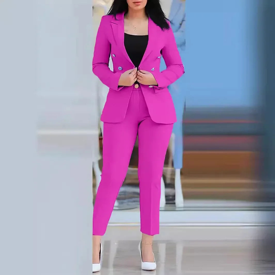Sets for Women 2 Pieces Autumn Fashion Notched Neck Long Sleeve Blazer & Elegant High Waist Work Pants Set Office Lady