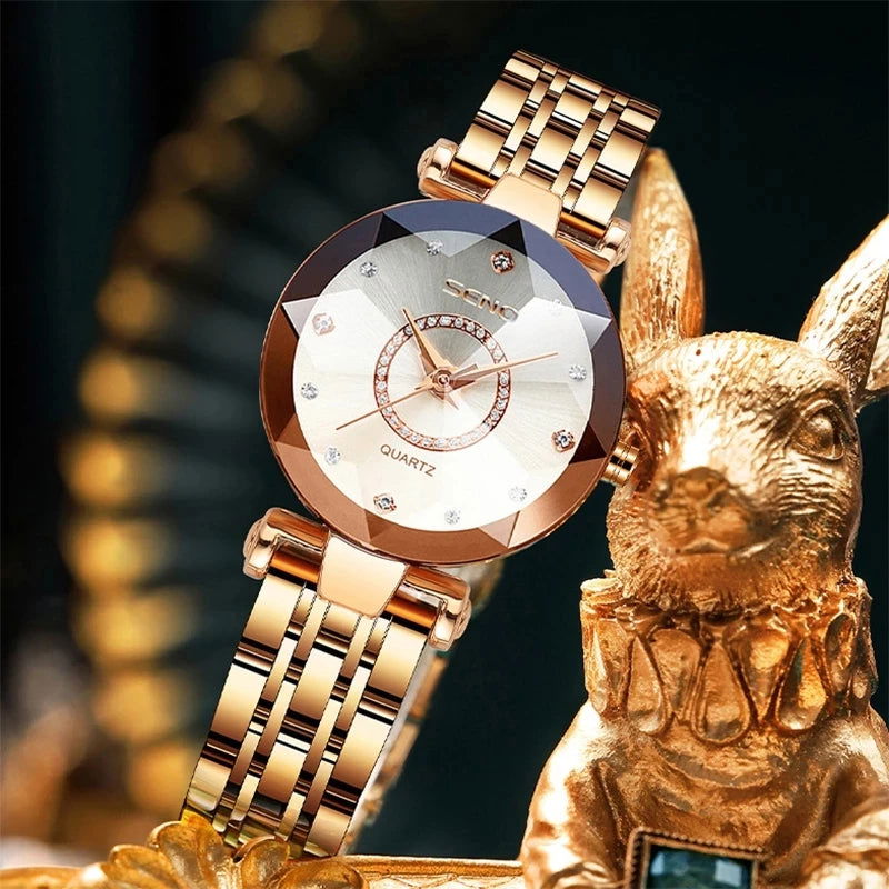 SENO Ocean Star Women Crystal Watch 2024 Top Brand Luxury Rose Gold Women Bracelet Watch for Ladies Wrist Watch Relogio Feminino - CHRISTDEST GLOBAL SERVICE