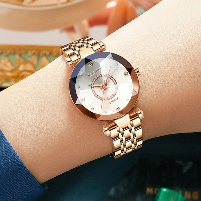 SENO Ocean Star Women Crystal Watch 2024 Top Brand Luxury Rose Gold Women Bracelet Watch for Ladies Wrist Watch Relogio Feminino - CHRISTDEST GLOBAL SERVICE