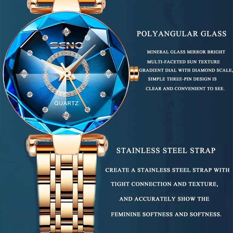 SENO Ocean Star Women Crystal Watch 2024 Top Brand Luxury Rose Gold Women Bracelet Watch for Ladies Wrist Watch Relogio Feminino - CHRISTDEST GLOBAL SERVICE