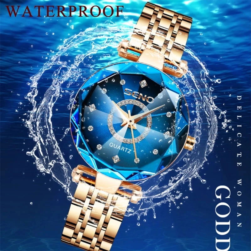 SENO Ocean Star Women Crystal Watch 2024 Top Brand Luxury Rose Gold Women Bracelet Watch for Ladies Wrist Watch Relogio Feminino - CHRISTDEST GLOBAL SERVICE