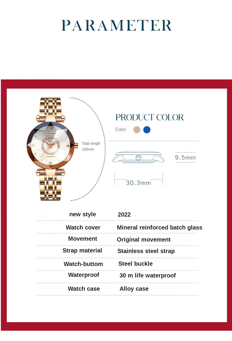 SENO Ocean Star Women Crystal Watch 2024 Top Brand Luxury Rose Gold Women Bracelet Watch for Ladies Wrist Watch Relogio Feminino - CHRISTDEST GLOBAL SERVICE
