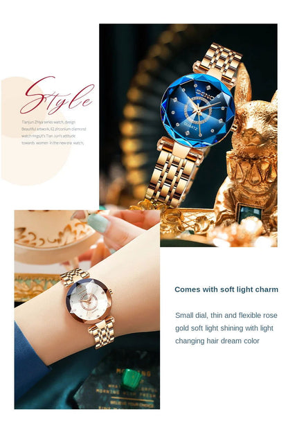SENO Ocean Star Women Crystal Watch 2024 Top Brand Luxury Rose Gold Women Bracelet Watch for Ladies Wrist Watch Relogio Feminino - CHRISTDEST GLOBAL SERVICE