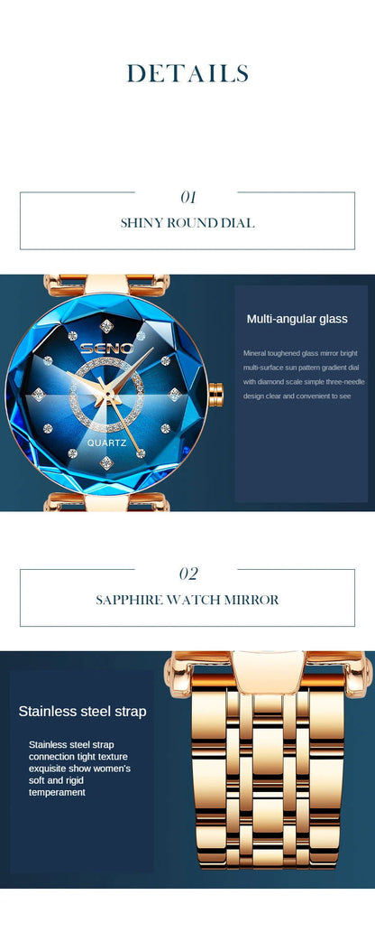 SENO Ocean Star Women Crystal Watch 2024 Top Brand Luxury Rose Gold Women Bracelet Watch for Ladies Wrist Watch Relogio Feminino - CHRISTDEST GLOBAL SERVICE