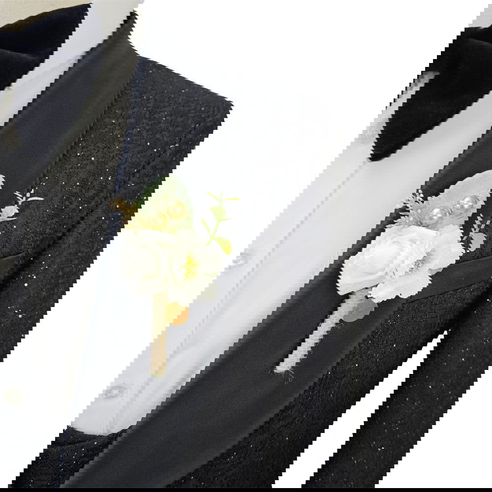 Shiny Black Men's Suit Set 3 Pieces Groomsmen Wedding Lace Costumes - CHRISTDEST GLOBAL SERVICE