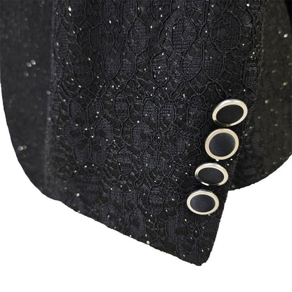 Shiny Black Men's Suit Set 3 Pieces Groomsmen Wedding Lace Costumes - CHRISTDEST GLOBAL SERVICE