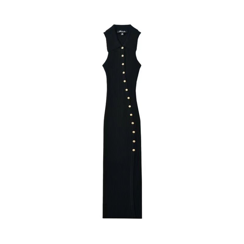 Shirt Collar Split Button Beveled Slim Fit Mid-length Dress - CHRISTDEST GLOBAL SERVICE