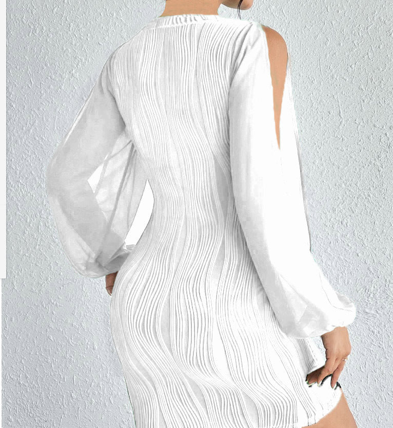 Slimming V-neck Dress Women Fashion Long Sleeve Solid Color Short Dress - CHRISTDEST GLOBAL SERVICE