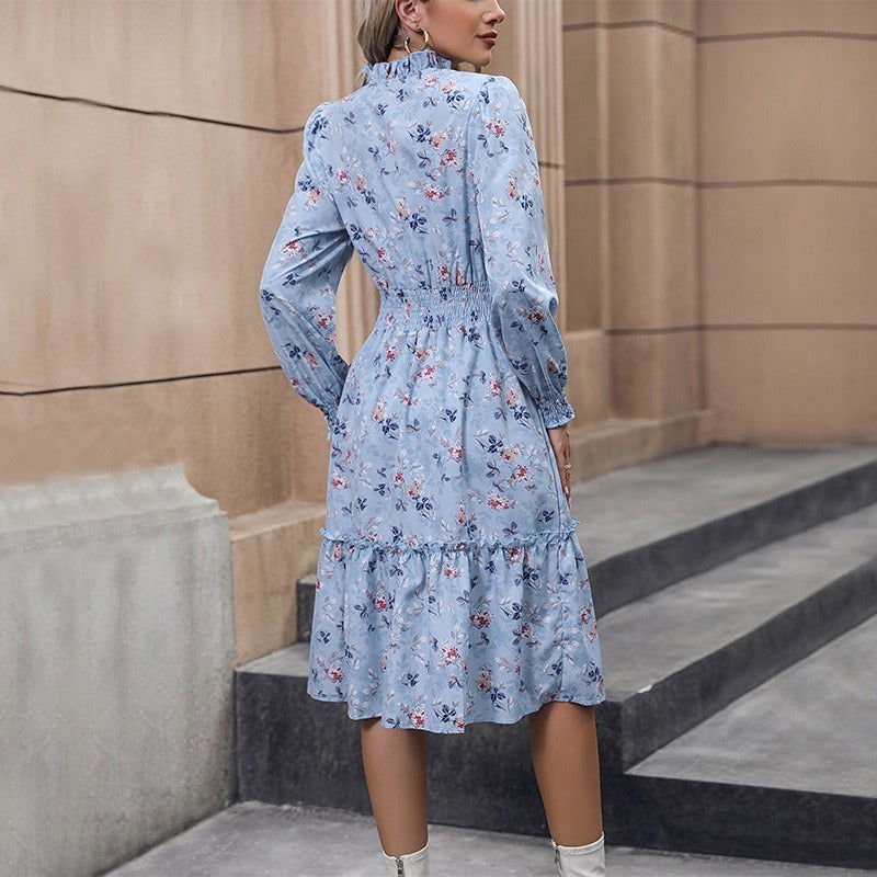 Spring and Autumn Popular Multi Color European and American Women's Long Sleeve Floral Dress - CHRISTDEST GLOBAL SERVICE