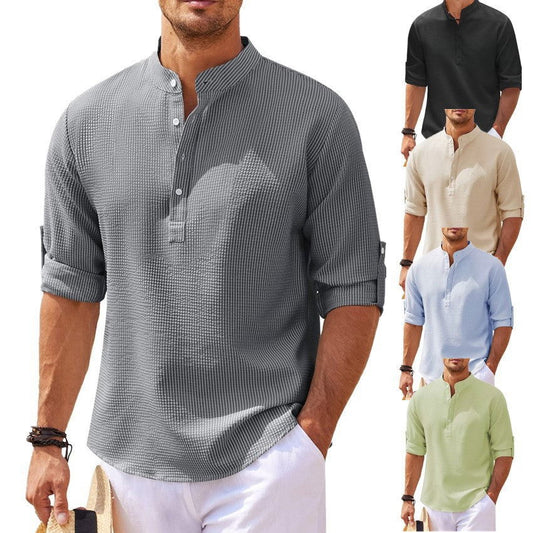Stand Collar Button Shirt Summer Pineapple Texture Shirt Casual Top Men's Clothing - CHRISTDEST GLOBAL SERVICE