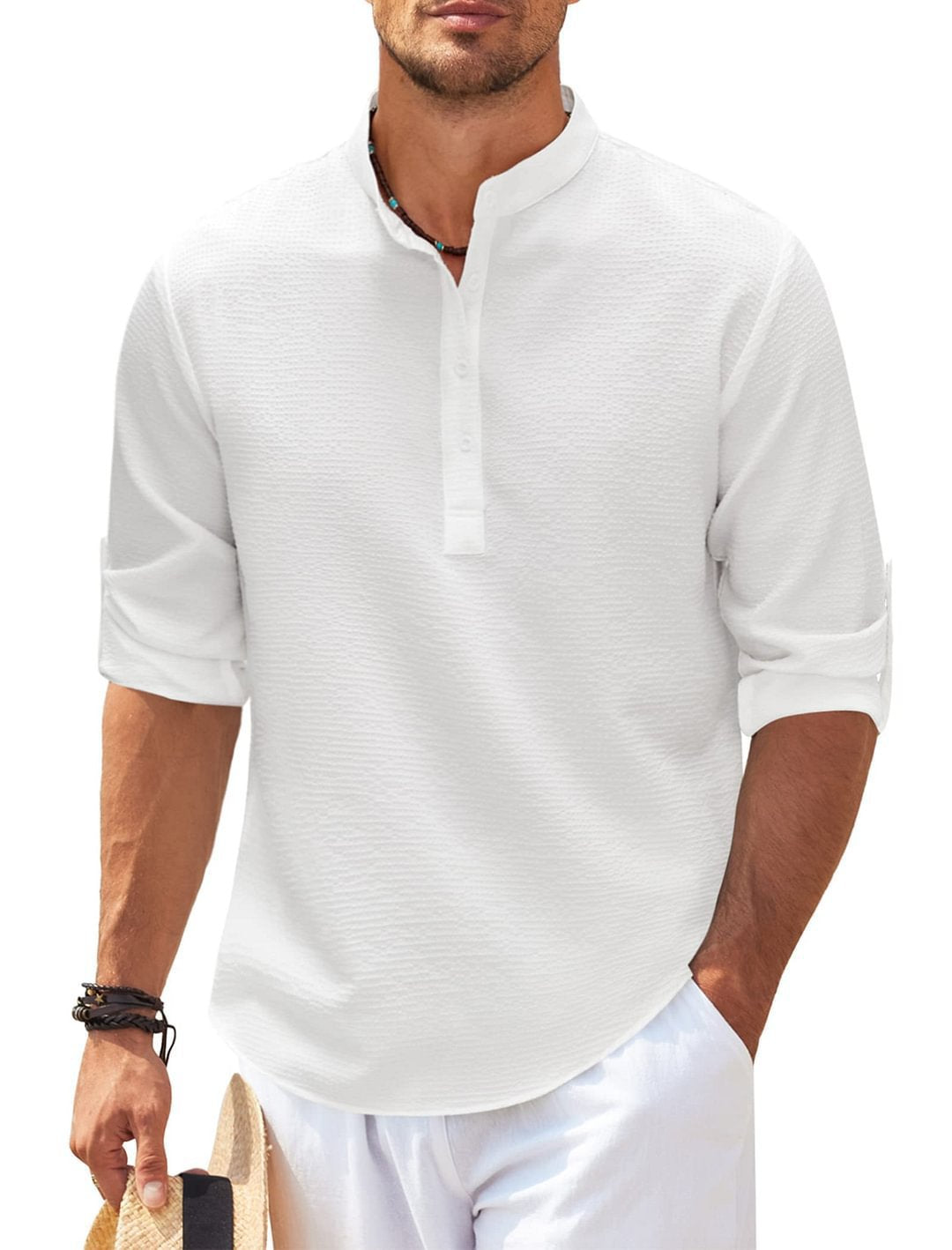 Stand Collar Button Shirt Summer Pineapple Texture Shirt Casual Top Men's Clothing - CHRISTDEST GLOBAL SERVICE