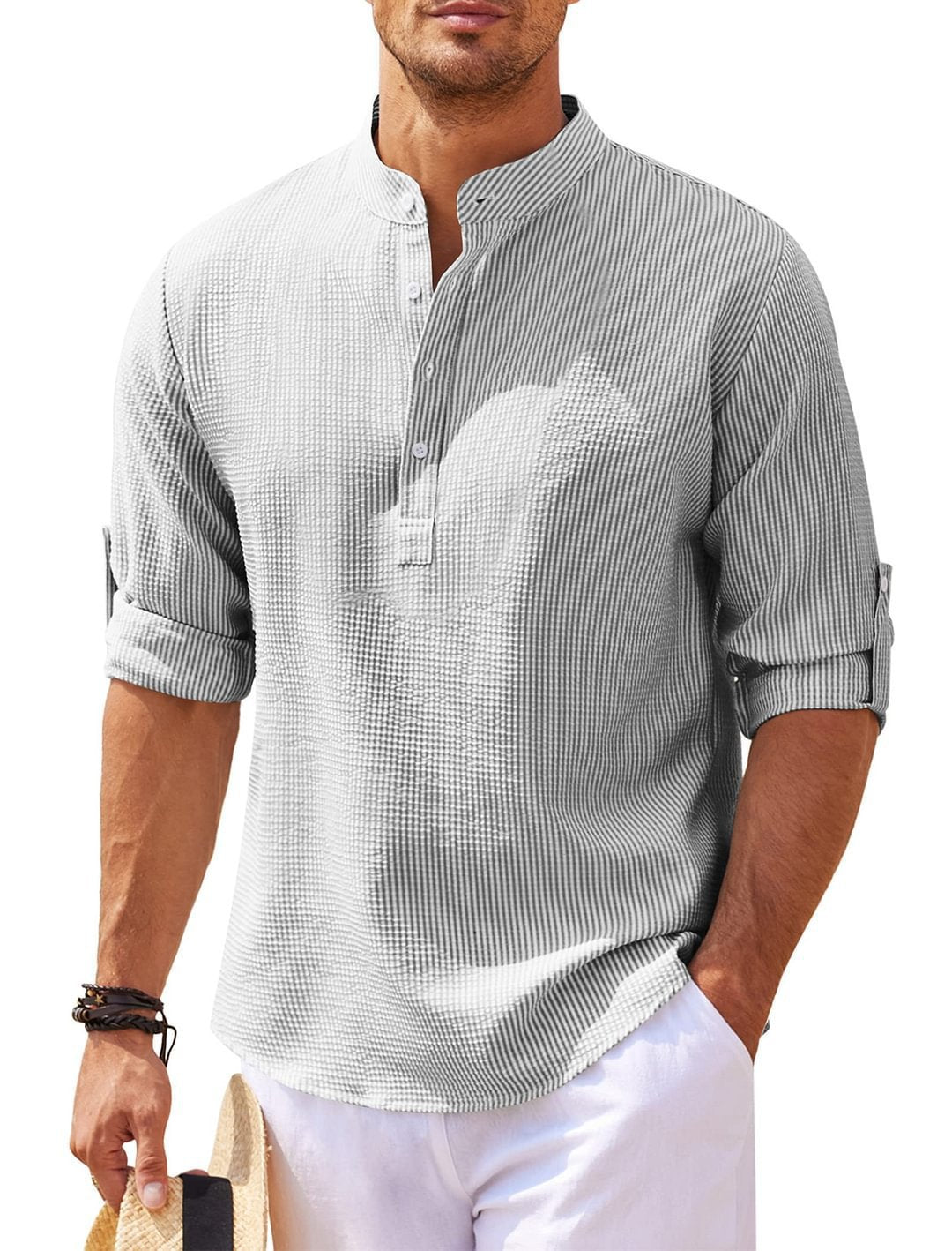 Stand Collar Button Shirt Summer Pineapple Texture Shirt Casual Top Men's Clothing - CHRISTDEST GLOBAL SERVICE