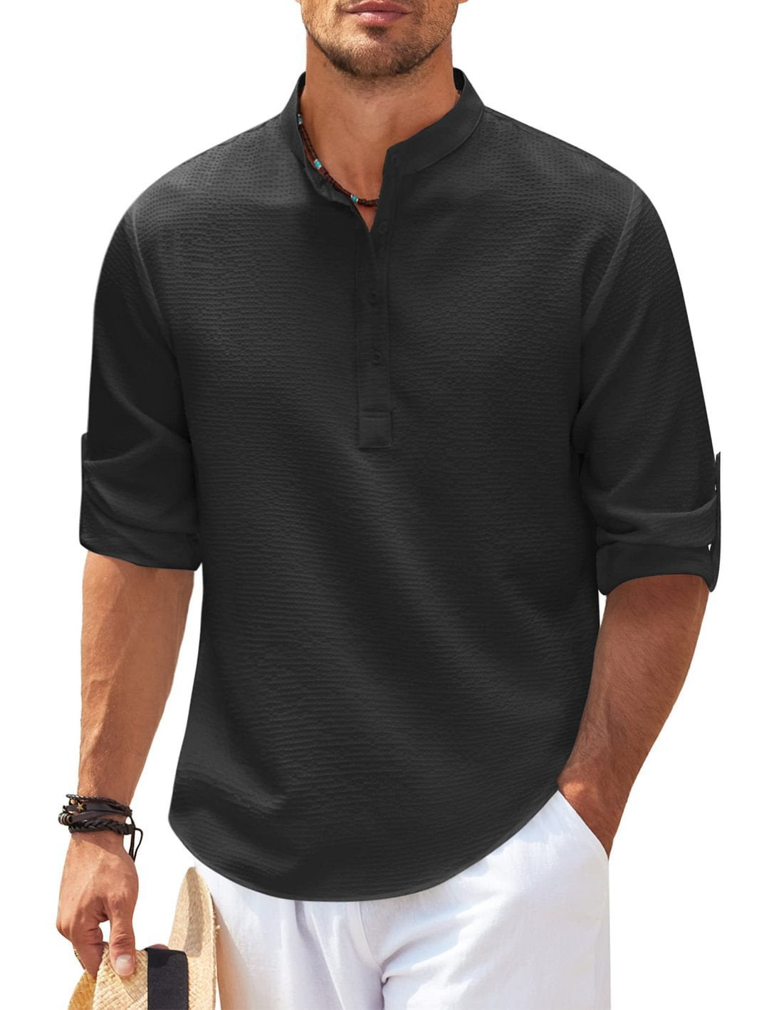 Stand Collar Button Shirt Summer Pineapple Texture Shirt Casual Top Men's Clothing - CHRISTDEST GLOBAL SERVICE