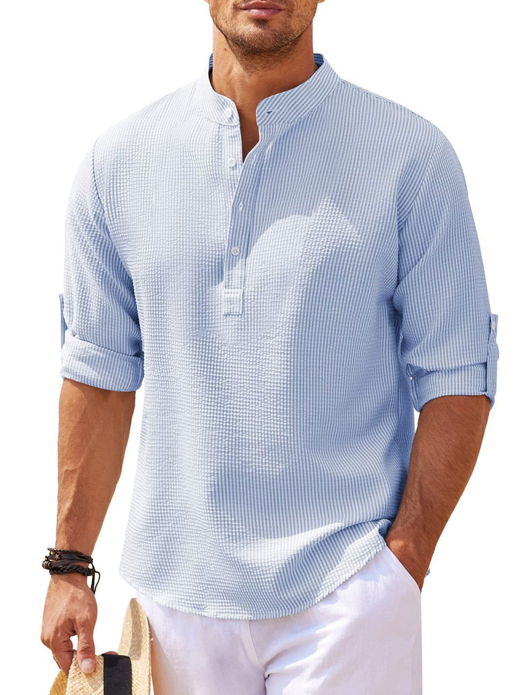 Stand Collar Button Shirt Summer Pineapple Texture Shirt Casual Top Men's Clothing - CHRISTDEST GLOBAL SERVICE