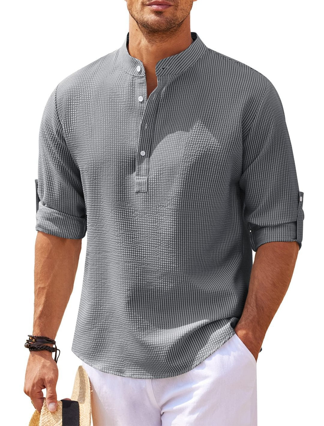 Stand Collar Button Shirt Summer Pineapple Texture Shirt Casual Top Men's Clothing - CHRISTDEST GLOBAL SERVICE