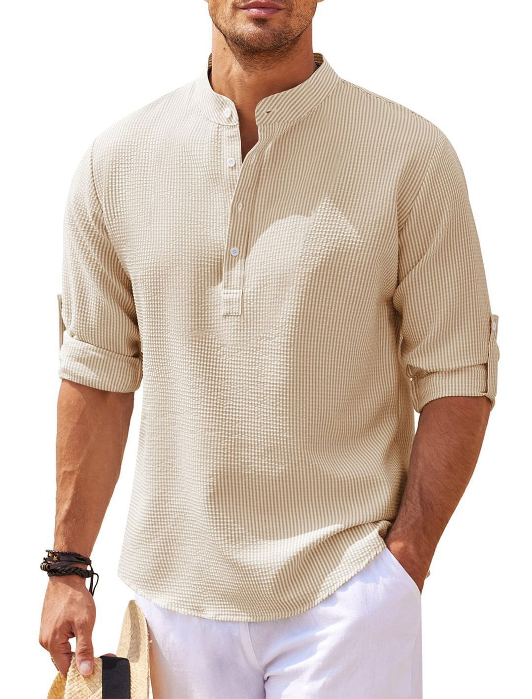 Stand Collar Button Shirt Summer Pineapple Texture Shirt Casual Top Men's Clothing - CHRISTDEST GLOBAL SERVICE