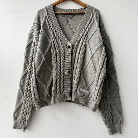 Stars Embroidered Black Cardigan Women Autumn Winter Letter Knitted Cardigans Female V-neck Long Sleeve Loose Fit Sweaters Tops - CHRISTDEST GLOBAL SERVICE