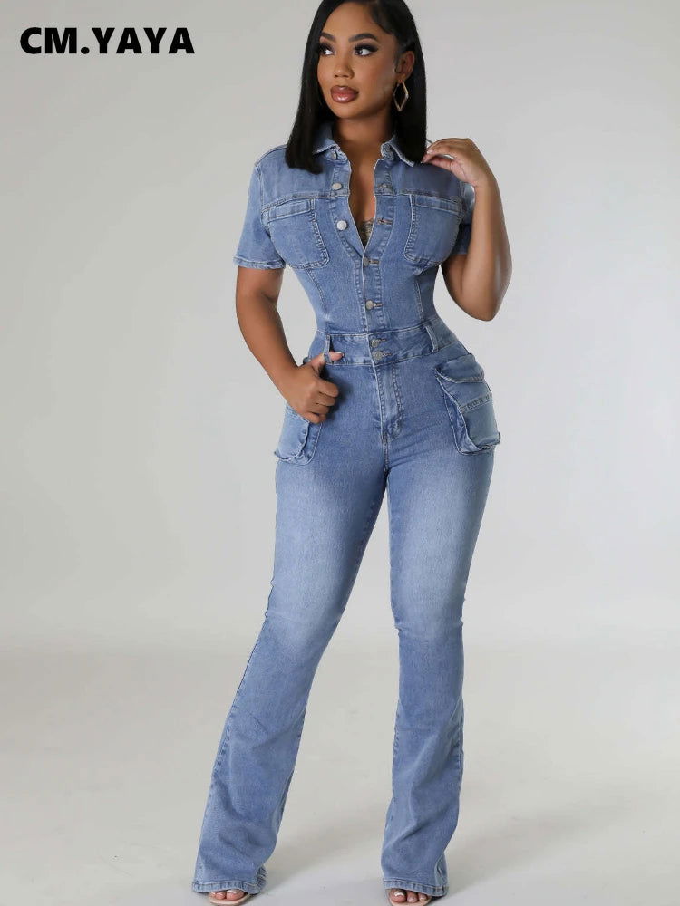 Summer Women’s Jumpsuits Short Sleeve High Waist Slim Fit Elastic - CHRISTDEST GLOBAL SERVICE