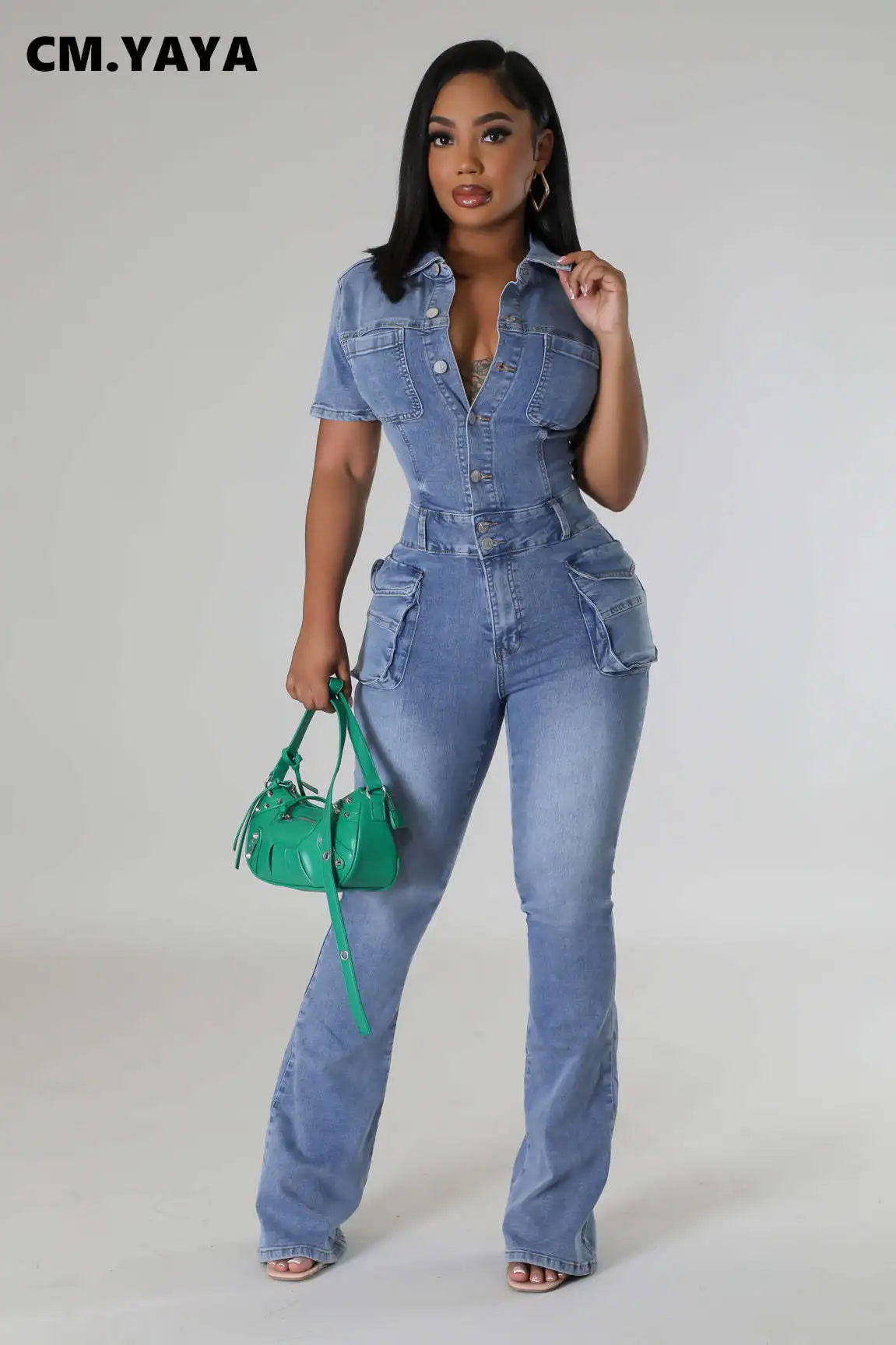 Summer Women’s Jumpsuits Short Sleeve High Waist Slim Fit Elastic - CHRISTDEST GLOBAL SERVICE