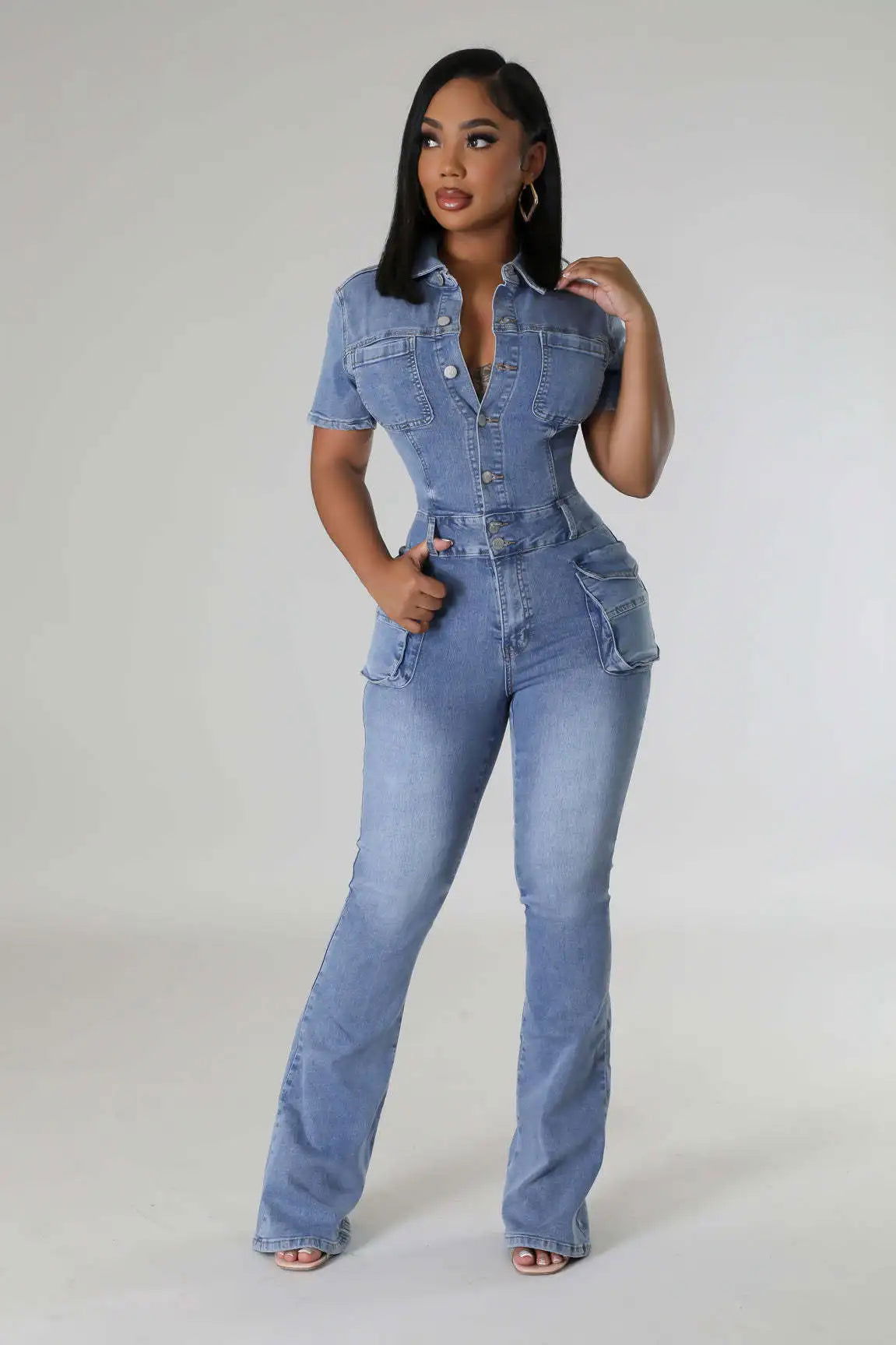 Summer Women’s Jumpsuits Short Sleeve High Waist Slim Fit Elastic - CHRISTDEST GLOBAL SERVICE