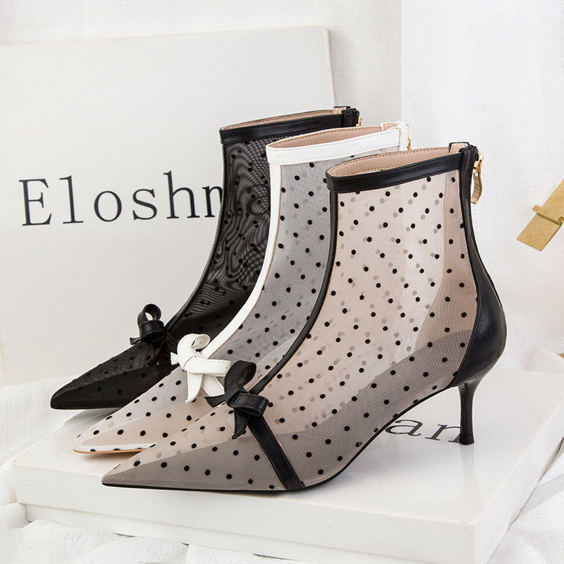 Sweet Slimming See-through Polka Dot Mesh Hollow-out High Heels - CHRISTDEST GLOBAL SERVICE
