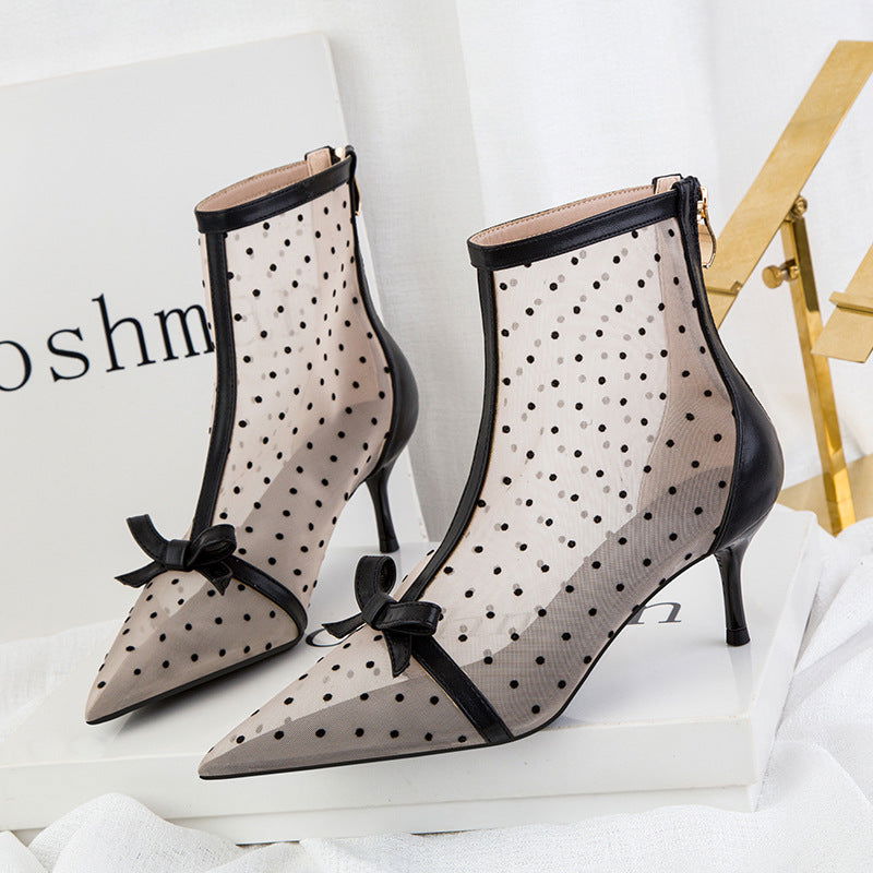 Sweet Slimming See-through Polka Dot Mesh Hollow-out High Heels - CHRISTDEST GLOBAL SERVICE