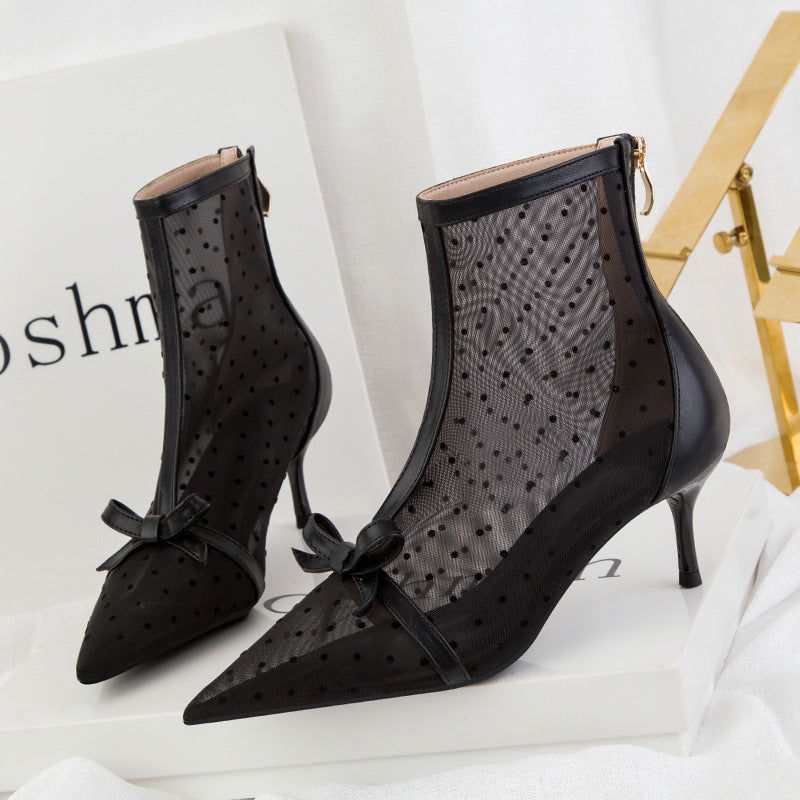 Sweet Slimming See-through Polka Dot Mesh Hollow-out High Heels - CHRISTDEST GLOBAL SERVICE