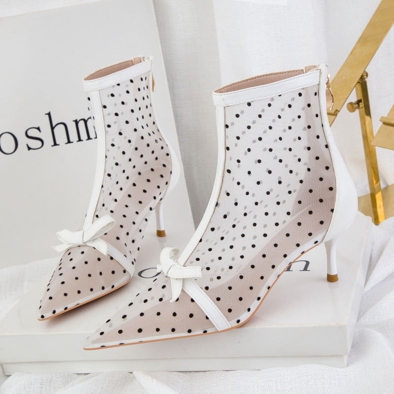 Sweet Slimming See-through Polka Dot Mesh Hollow-out High Heels - CHRISTDEST GLOBAL SERVICE