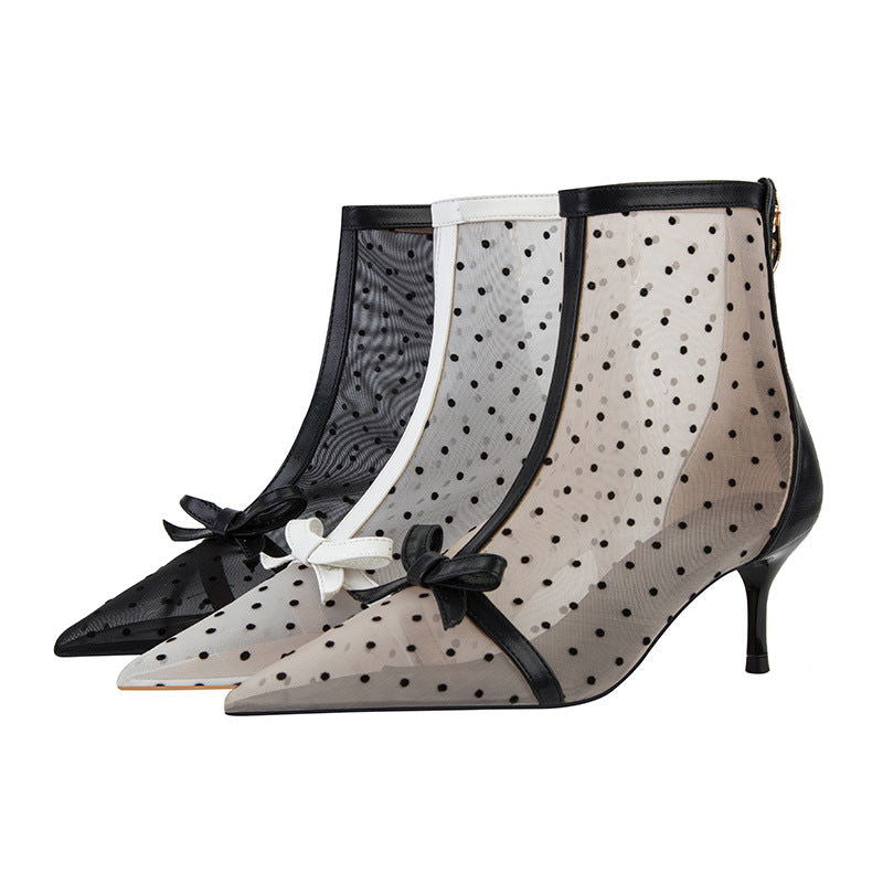 Sweet Slimming See-through Polka Dot Mesh Hollow-out High Heels - CHRISTDEST GLOBAL SERVICE