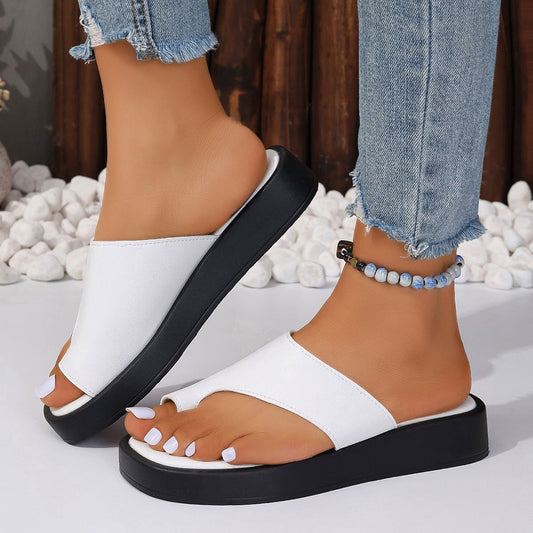 Thick-soled Clip Toe Flat Slippers Outdoor Summer Casual Solid Color Slides Shoes For Women - CHRISTDEST GLOBAL SERVICE