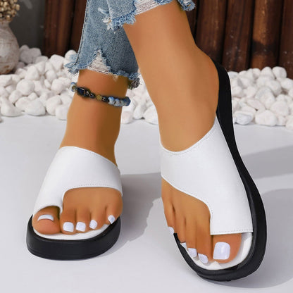 Thick-soled Clip Toe Flat Slippers Outdoor Summer Casual Solid Color Slides Shoes For Women - CHRISTDEST GLOBAL SERVICE