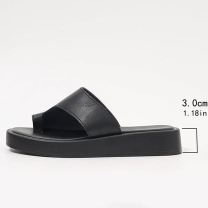 Thick-soled Clip Toe Flat Slippers Outdoor Summer Casual Solid Color Slides Shoes For Women - CHRISTDEST GLOBAL SERVICE